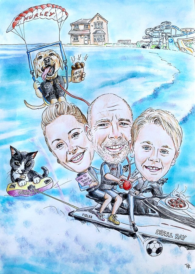 Professional Family Group Of Three A3 Caricature From Photograph